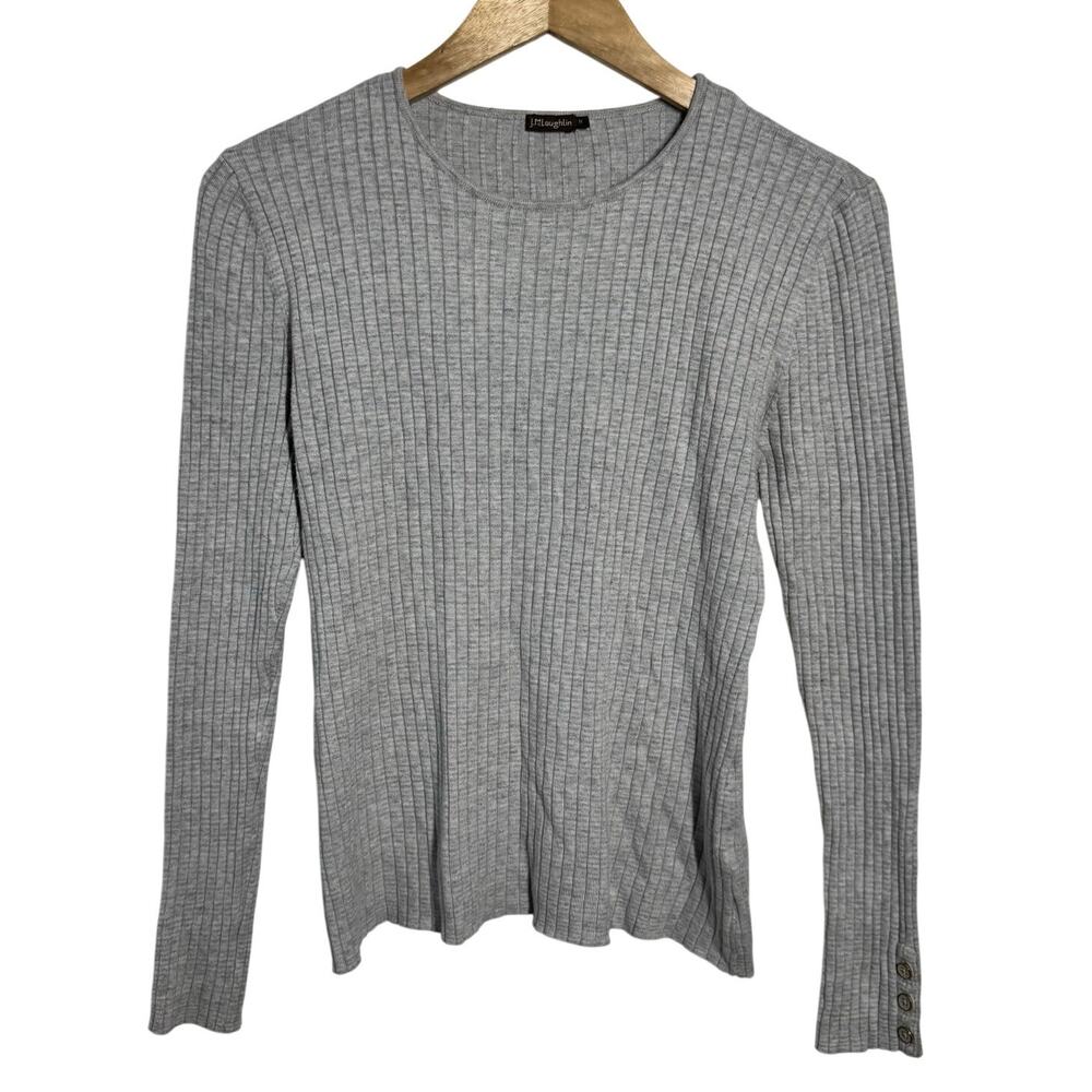 J.McLaughlin Cotton Minimal Crewneck Sweater Women M Gray Preppy Quite Luxury